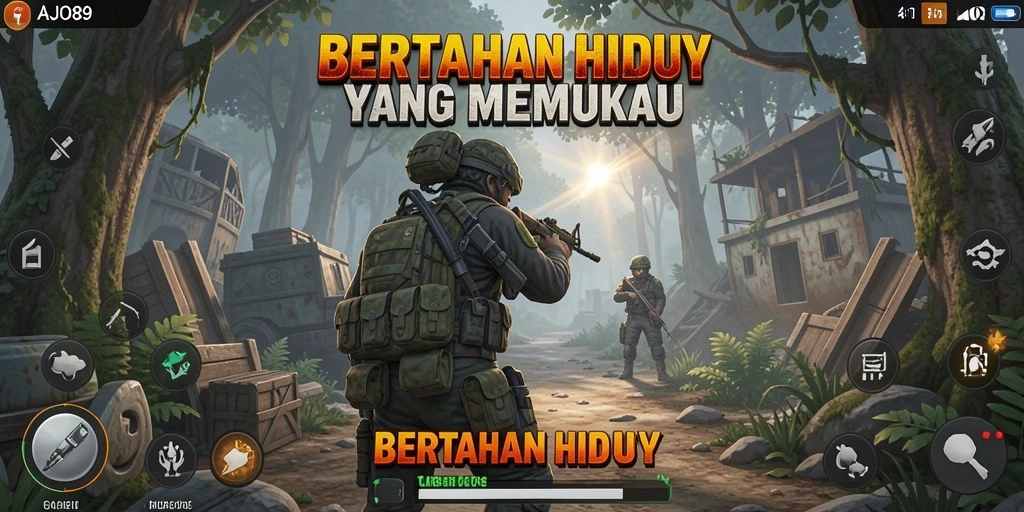 Tampilan antarmuka AJO89 yang memikat dalam gameplay Bertahan Hidup.