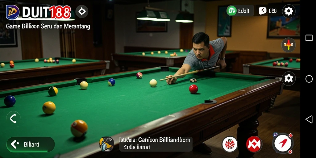 Antarmuka permainan Billiard DUIT188 yang menarik dan interaktif.